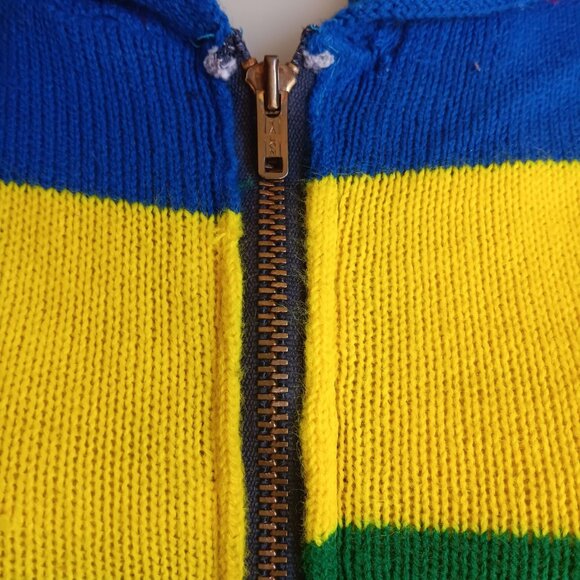XS Vintage Hoodie Sweater Women's Rainbow Striped Knit Zip-Up Pockets 70's Hippy - Picture 5 of 8